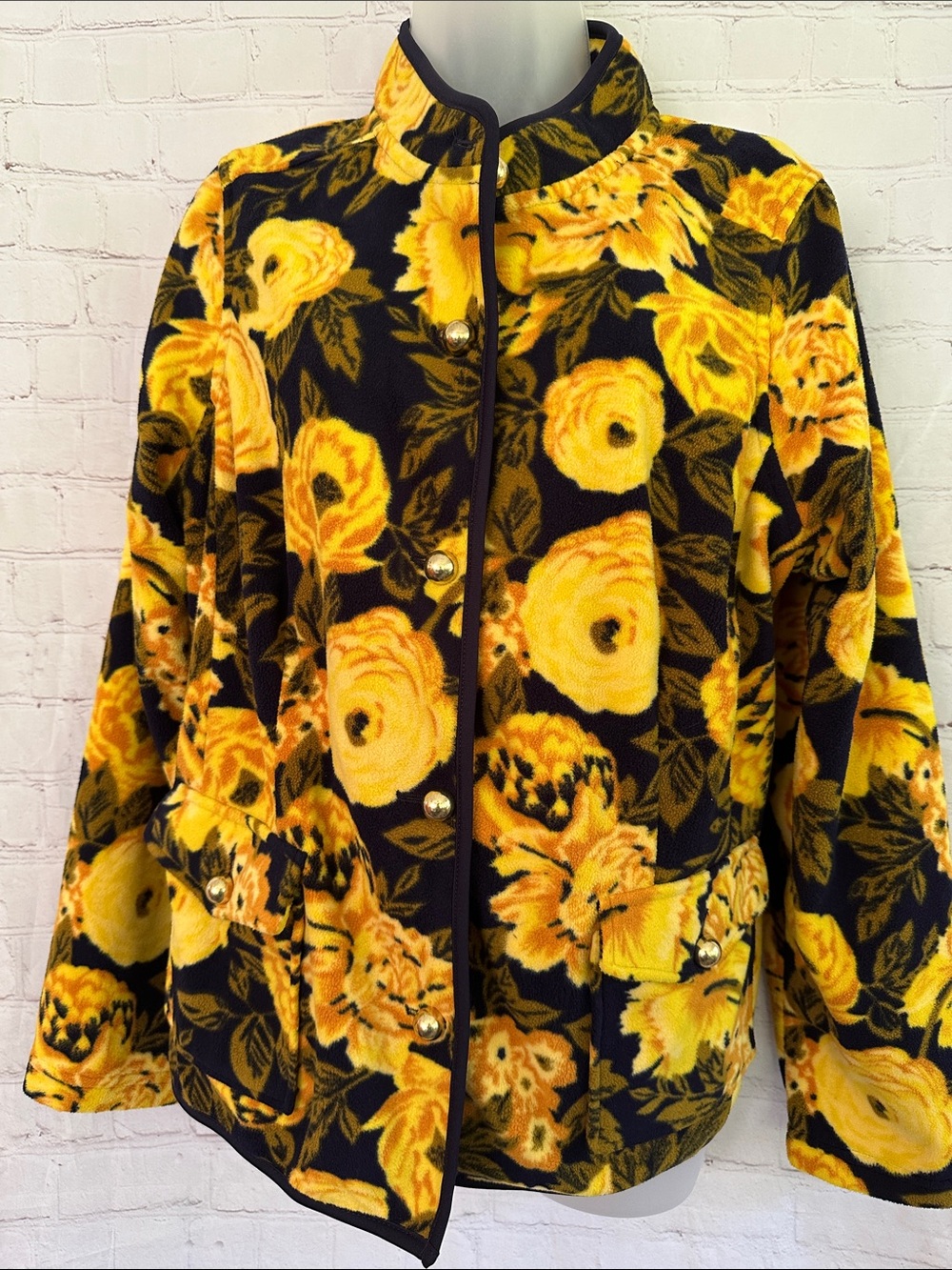 Isaac Mizrahi Live! Blue and yellow Floral Fleece Jacket - Women size L